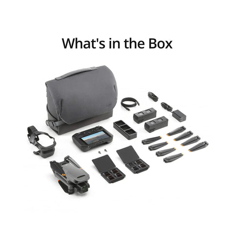 Mavic 3 Cine Premium Drone Kit With Hasselblad 4/3 CMOS Camera contents including drone, RC Pro, extra batteries, and accessories