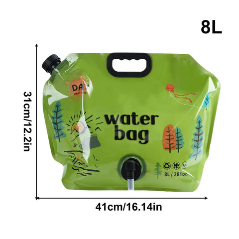 All Day Hydration On Tap Large Capacity Camping Water Container with foldable outdoor bag in green, size 8L.