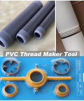 PVC Pipe Threader Kit For Quick No Fuss Threading Six Piece Tool Set With 1/2 Inch 3/4 Inch And 1 Inch NPT Die Sets