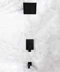 Shower Faucet With Tub Spout In Oil Rubbed Bronze Wall Mounted Rainfall Shower Head And Handle Set on marble wall