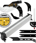 Badass Cordless Table Saw With 8 Inch Blade And 24 Inch Rip Capacity Featuring Flexvolt Auto Voltage Switching accessories and components.