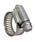 Stainless steel hose clamp with slotted band, size 1/2–1-1/16 in, close-up view