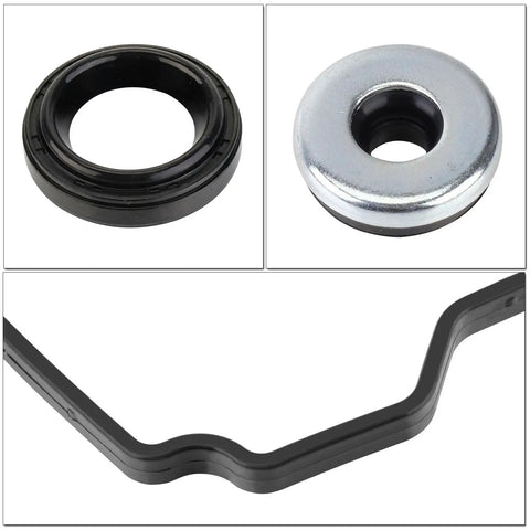 Close-up of Honda Valve Cover Gasket Kit And VTEC Solenoid Spool Valve Gasket For Civic Element Accord CR V TSX ILX RDX RSX 2.4L Engine Replacement Set Direct Fit Replacement Kit With Durable Seals For Easy Install showing gasket components.