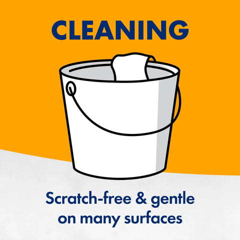 Illustration of a cleaning bucket highlighting "Go To Everyday Baking Soda 16 Oz Pack Of 24 Super Versatile Cleaner For Home And Laundry."