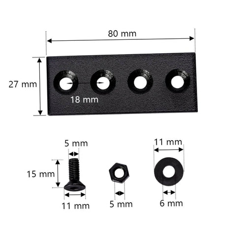 Beefy Carbon Splicing Piece Flat Bracket For Barn Door Track Easy Install Connector Repair Plate And Straight Brace, dimensions shown
