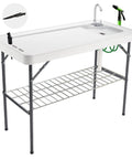 Folding Fish Cleaning Table With Portable Sink, Faucet, Drainage Hose And Sprayer, Camping Fillet Station With Grid Rack