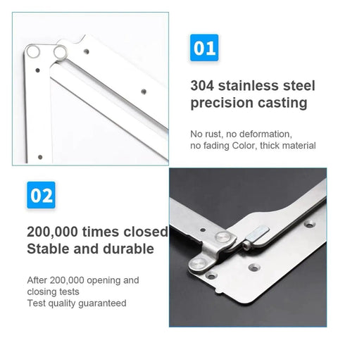 Kick Up Your Place With This Heavy Duty Stainless Steel Barn Door Hardware Kit Featuring Wide Folding Door Hinges Built Tough For Super Slick Operation Rock Solid Rust Proof Finish Easy Install Indoors Or Outdoors close-up of 304 stainless steel hinge with detailed casting.
