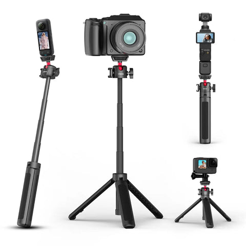 Extendable Mini Camera Tripod With 4 Level Adjustments And 360 Degree Ball Head Cold Shoe Mount For Microphone And LED Light Mount