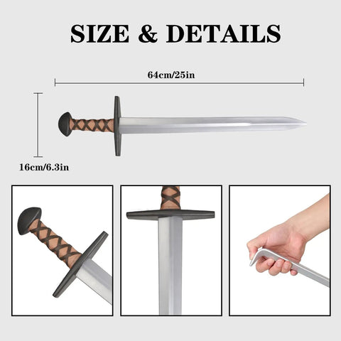 Two Pack 25 Inch Medieval Viking PU Foam Sword For Adults Costume Weapon showing size and grip details