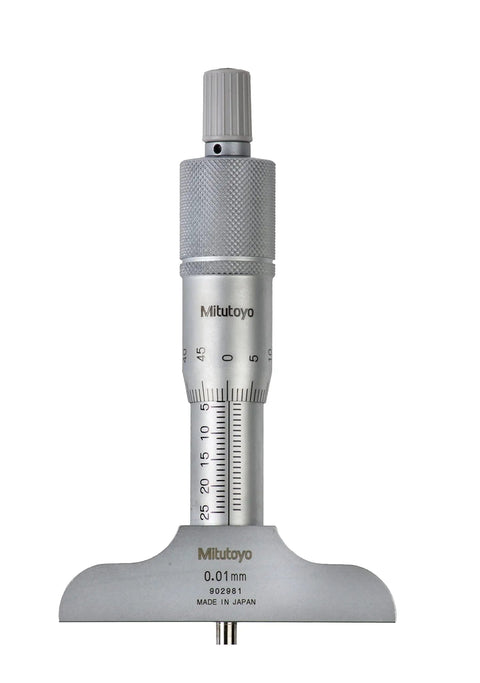 Vernier Depth Gauge With Micrometer Style Reading, 0 To 25 mm Range, 0.01 mm Graduation, silver gauge, vertical position
