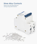 DC Miniature Circuit Breaker 2 Pole 1000V 63A Isolator For Solar PV System With Thermal Magnetic Trip And Fast Electromagnetic Trip DIN Rail Mount Disconnect Switch C63 Built For Rock Solid Power Distribution, shown with silver alloy contacts.