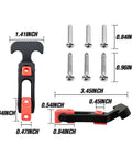 Orange Flexible T Handle Draw Latches 8 Pack Replacement Rubber Latches for Coolers shown in detailed side and top view with measurements