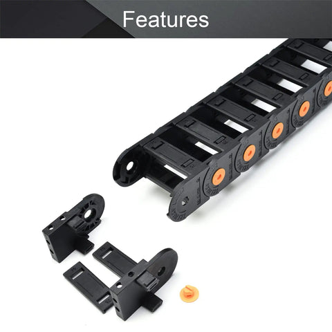 Open Type Drag Chain Cable Carrier With End Connectors R100 Inner 35x75mm 1 Meter Black Heavy Duty Reinforced Nylon Cable Chain