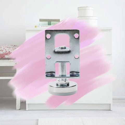 Heavy Duty Adjustable Furniture Leveling Feet For Uneven Floors Made Of Rustproof Cold Rolled Steel With Free Foot Design For Quick Stabilization Easy Tighten Or Loosen Keeps Tables Couches And Cabinets Rock Solid On Uneven Floors, chrome leveling foot on white cabinet