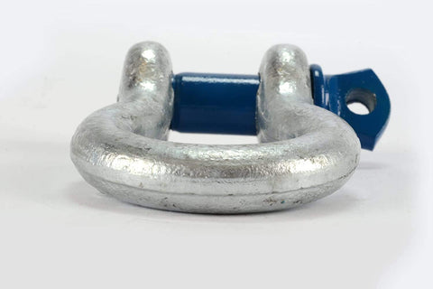 Close-up of 2 Ton D Ring Bow Shackle With Screw Pin Clevis Half Inch Pin Forged Steel Hot Dip Galvanized Finish WLL 2 Tons