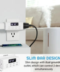 Slick Countdown Timer Outlet Pair Featuring One Touch Digital Dual Plug With Massive Backlit LCD Display, slim design in use with a digital device.