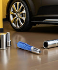 Electric Rivet Nut Tool Adapter Kit with Aluminum Alloy Converter Head and Plastic Case shown on wooden floor