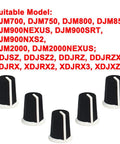 5 Pack EQ Knob Replacement Set For DJ Controllers And Mixers Durable Potentiometer Fader Caps visible with compatible models listed.