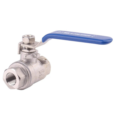 Full Port Stainless Steel 304 Ball Valve Heavy Duty for Water Oil and Gas with Blue Vinyl Insulated Locking Handles One Quarter Inch NPT