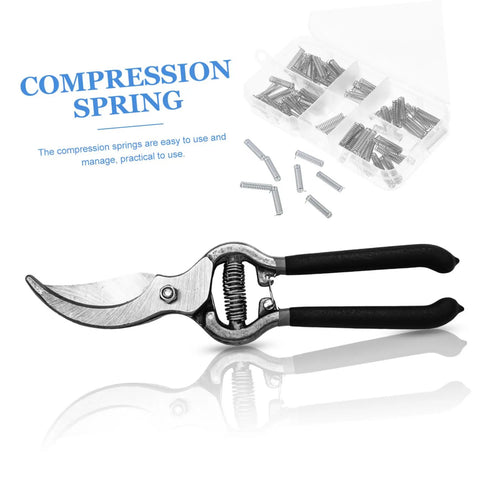 Top Quality 100 Pieces Mini Stainless Steel Compression Springs Assortment Kit For Cool DIY Repairs And Varying Mechanical Projects Perfect To Fix Stuff At Home Or In The Garage With Ease, mini spring set and pruning shears
