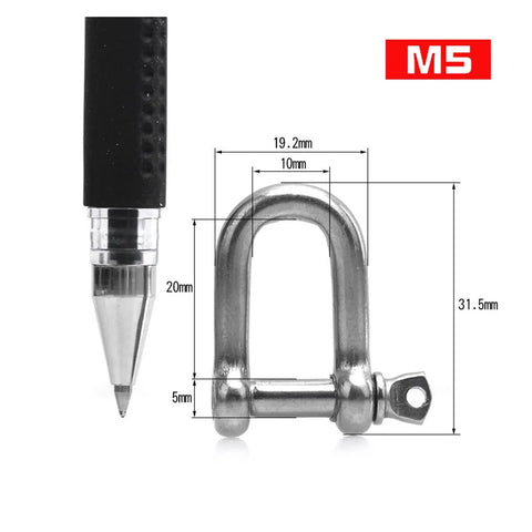 M5 D Type Clevis Shackle Real Deal 304 Stainless Steel U Shaped Rigging Hardware shown with dimensions, size 31.5mm.