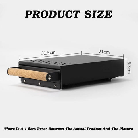 Stainless Steel Knock Box Drawer For No Sweat Daily Grind Cleanup Portable Espresso Grounds Container dimensions shown.