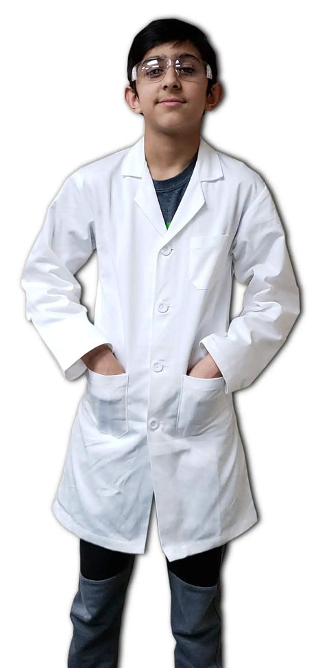 Kid Sized White Doctor Lab Coat Unisex Size 12/14 For Boys And Girls Durable Material With 33.5 Inch Length And 22 Inch Sleeve