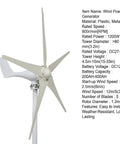 Powerful 1200W Wind Turbine Generator Kit For Home Use With 5 Blade System, metal and plastic, side view, no pole