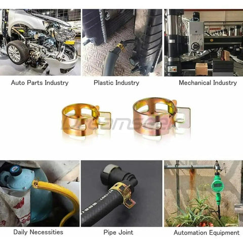 Grab This Ultimate 130Pc Hose Spring Clamp Fastener Assortment Kit With Ten Sizes From 6 To 22mm For Tough Auto Repairs And DIY Jobs Featuring Durable Spring Steel Construction That Holds Up Great. spring steel hose clamp on pipe joint, 6-22mm, for auto and DIY use