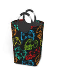 Colorful Silhouettes Laundry Basket With Handles, joystick-themed design, 50L capacity, Oxford cloth, for clothes and toys