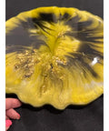 Yellow And Black Resin Lazy Susan With Gold Leaf Floral Centerpiece For Kitchen Or Dining Table 13.5 Inch Charcuterie Board Turntable