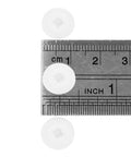 Close-up of three 200 Pieces White Plastic Self Tapping Screw Cap Covers 7mm Diameter with ruler for size reference.