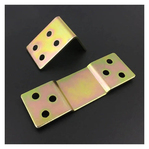 Heavy Duty Bed Hinges With Plug In Furniture Connectors Built Tough For Long Lasting Support And Dead Simple Tool Free Setup Includes 4 Pair Premium Metal Fasteners For Couches And Beds. Metal hinge components with riveted holes.