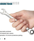 15mm Ratcheting Combination Wrench, Chrome Vanadium Steel Gear Wrench in hand showing 72 Tooth Precision Ratchet