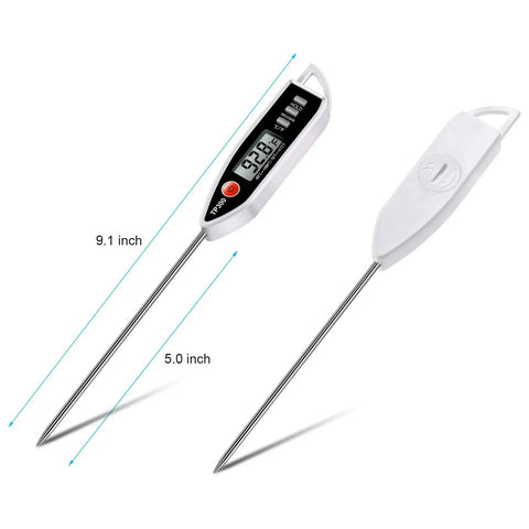 Meat Thermometer Digital Instant Read Thermometer For BBQ Grill Oil Milk Candy Bath Water Deep Fry Candle Temperature Kitchen Cookin Tool With Large Display And 10 Minute Auto Shut Off, showing 5-inch stainless steel probe and large display.