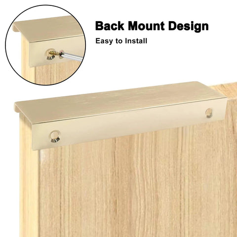 Hidden Cabinet Pulls 12 Pack 4.72 Inch Brushed Brass Aluminum Back Mount Finger Edge Pulls installation detail