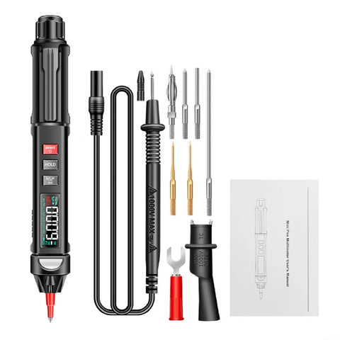 Grab And Go Handy Digital Multimeter Pen With Voice Readouts A3009, detachable probe, voltage measurement accessories displayed.