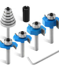 Pack Of 7 Top Notch Carbide Router Bits Set With Ball Bearings for Precision wood chamfering and adjustable cutting depths.