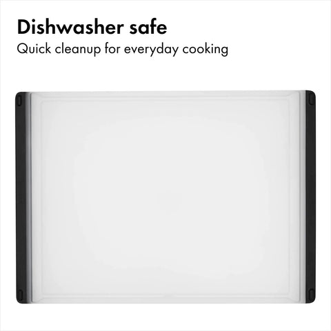 Two Piece Cutting Board Set For Kitchen Prep large board with black edges, non porous, hygienic, and dishwasher safe