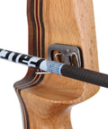 Three Piece Archery Arrow Rest For Recurve Bow With Durable Wire Design mounted on wooden bow for right hand use