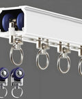 Heavy Duty Aluminum Curtain Track System For Windows And Rooms, Wall Mounted Silent Sliding Rail For Drapes, Room Dividers, Living Room And Bedroom, 9.5ft White, Easy Install And Strong Support close-up of white aluminum track with ring gliders