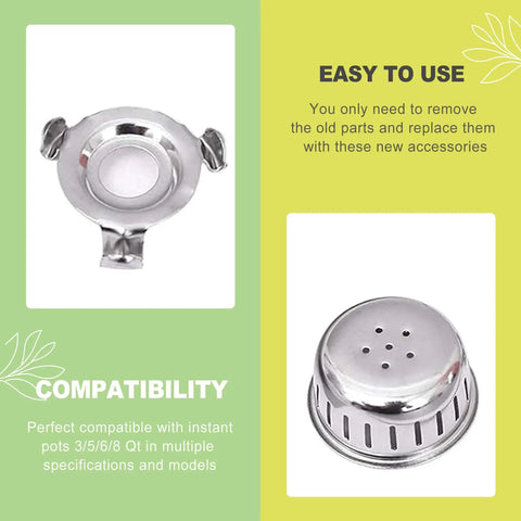 Universal Pressure Cooker Steam Release Valve And Float Valve Kit with silicone gaskets for easy replacement, showing components