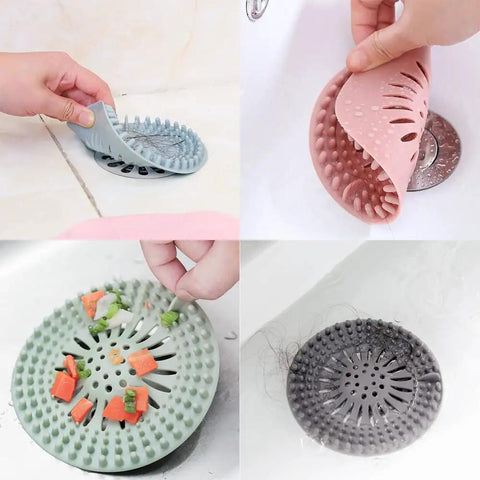 Slick Silicone Drain Strainers With Hair Catcher For Shower Bathroom Sink And Tub tough flexible plughole cover in use.