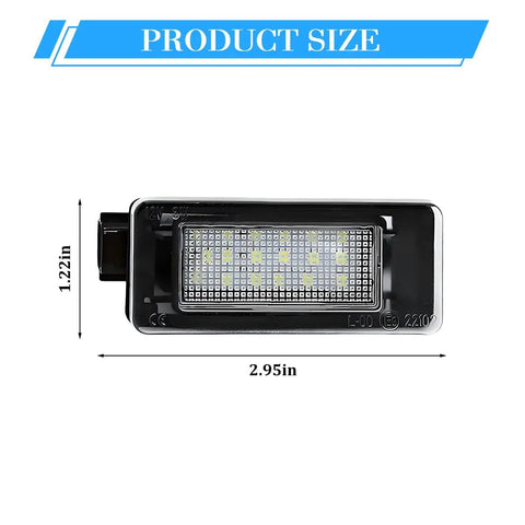 1 Pair Car LED License Plate Light Plug N Play Kit shown with dimensions 2.95 x 1.22 inches, compatible with Serena Altima Sentra
