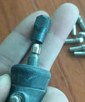 Close-up of Quick Change Rotary Collet Set With Clamping Nuts For Dremel Tools 9Pcs Stainless Steel Four Claw Holder being installed