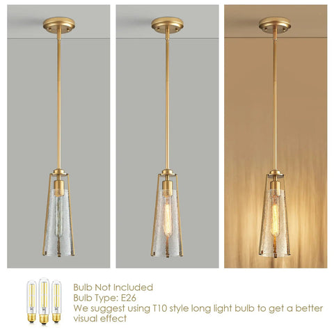 Modern Black And Gold Pendant Light With Cone Shade And Gold Frame For Kitchen Island And Dining Room Or Foyer Height Adjustable Hanging Fixture Perfect For Bedroom Or Hallway Sleek Minimalist Vibe With Bold Easy To Install Appeal in gold finish shown in three lighting settings