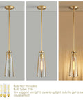 Gold Glass Pendant Light Set Of 3 With Crackle Glass Shades, Dope Modern Hanging Lights For Dining Room And Kitchen Island