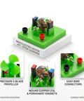 DC Electrical Motor Assembly Kit for STEM Learning Hands On Kids Lab Toy Green Educational Physics Experiments Motor Build Project for Home Classroom Kid Friendly Science Kit showing green base with copper coil, magnets, connectors.