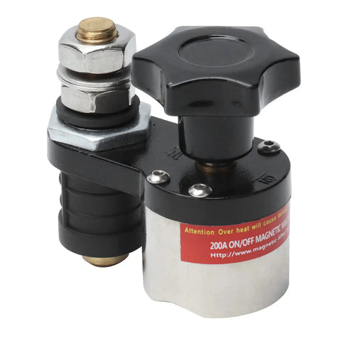 Close-up of Hot Shop Grade Magnetic Welding Ground Clamp With Quick On Off Switch, black and metal, for secure heavy-duty welding.