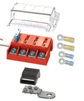 ST Blade Fuse Block Battery Terminal Mount 4 Way Kit with cover and ring terminals, 100 Amp Capacity, for ATC and ATO fuses